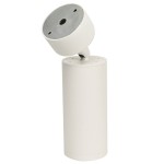 Biała lampa sufitowa Mica (spot) 1-punktowa, o cylindrycznym kształcie, z regulowanym kloszem. Widoczna metalowa podstawa z otworami montażowymi. Lampa w pozycji pionowej, z możliwością obracania klosza.