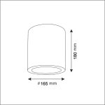 Lampa sufitowa natynkowa Jupiter 17, czarna tuba o średnicy 165 mm i wysokości 180 mm, przeznaczona do żarówki E27. Prosty, cylindryczny kształt, bez widocznych detali dekoracyjnych, na białym tle.