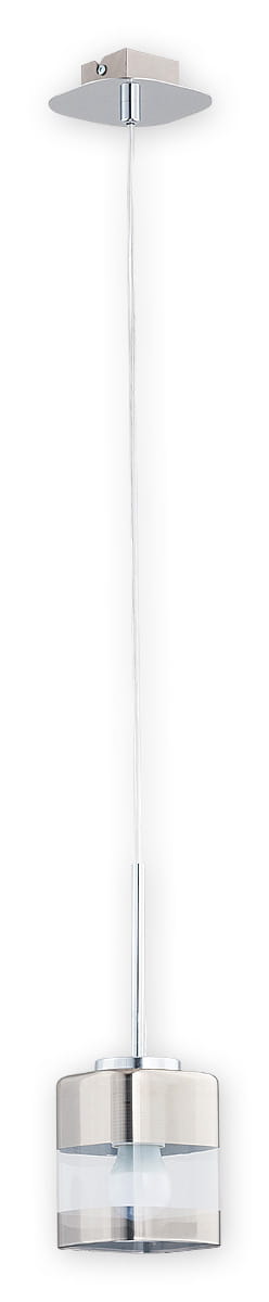 Lampa wisząca Chroms 1-punktowa O2611 W1 CH w minimalistycznym designie, z metalową, chromowaną podstawą i przezroczystym kloszem. Zawieszona na cienkim, srebrnym przewodzie, idealna do nowoczesnych wnętrz.