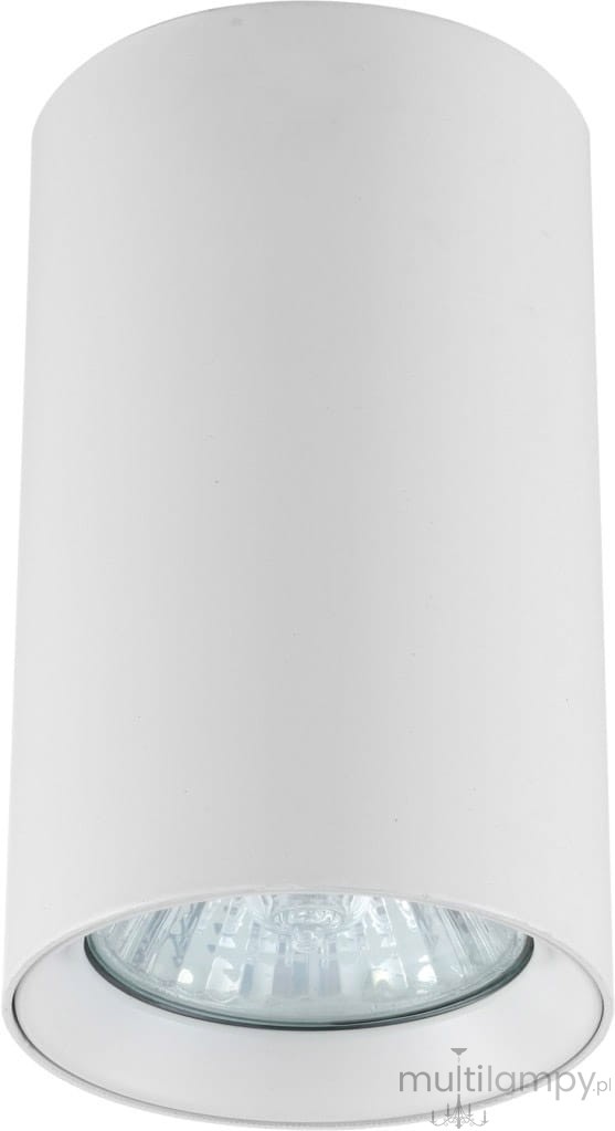 Biała lampa sufitowa Manacor H13, 1-punktowa, cylindryczna konstrukcja. Zbliżenie na źródło światła, widoczny matowy klosz. Produkt montowany na suficie, prosty design, pasuje do nowoczesnych wnętrz.