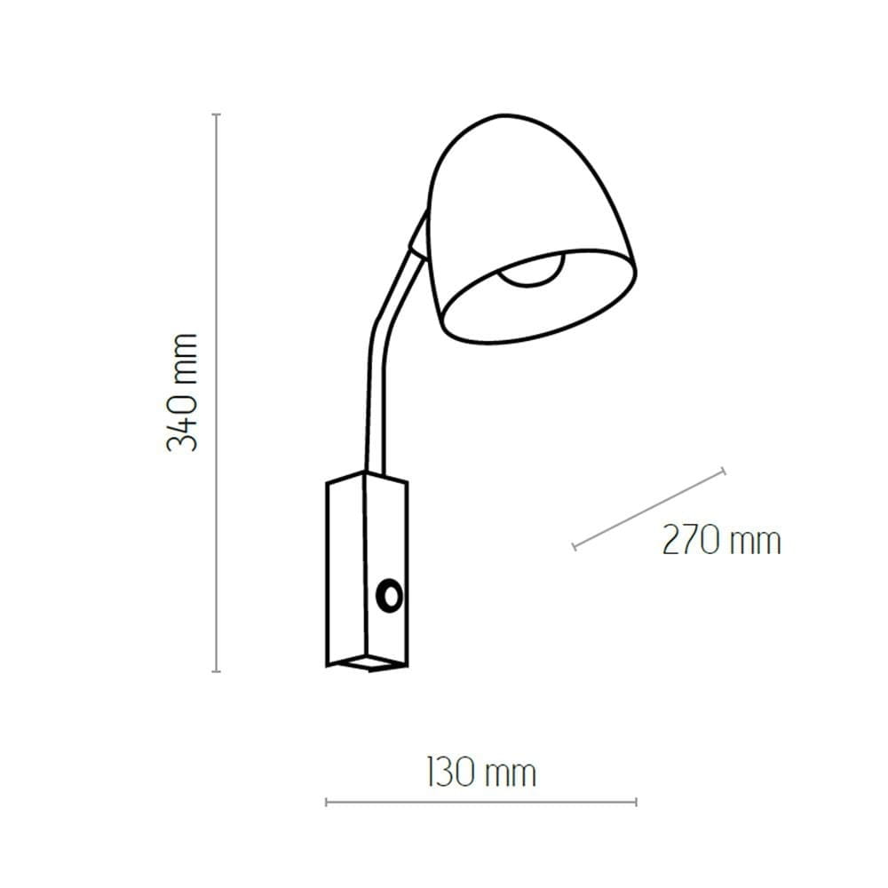 Soho kinkiet 1-punktowy w kolorze czarnym z cylindrycznym kloszem. Wymiary: wysokość 340 mm, długość 270 mm, szerokość 130 mm. Montowany na ścianie, z prostym, nowoczesnym designem. Dostosowany do różnych aranżacji wnętrz.