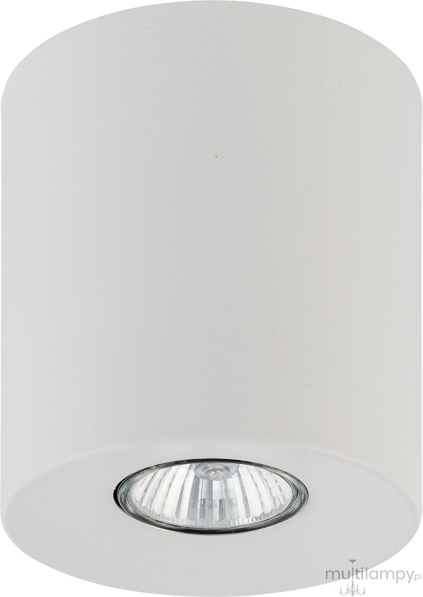 Biała lampa sufitowa Orion 1-punktowa w kształcie cylindrycznym, z widocznym źródłem światła na dole. Produkt zamontowany w pozycji poziomej, na prostym tle, co podkreśla jego minimalistyczny design.