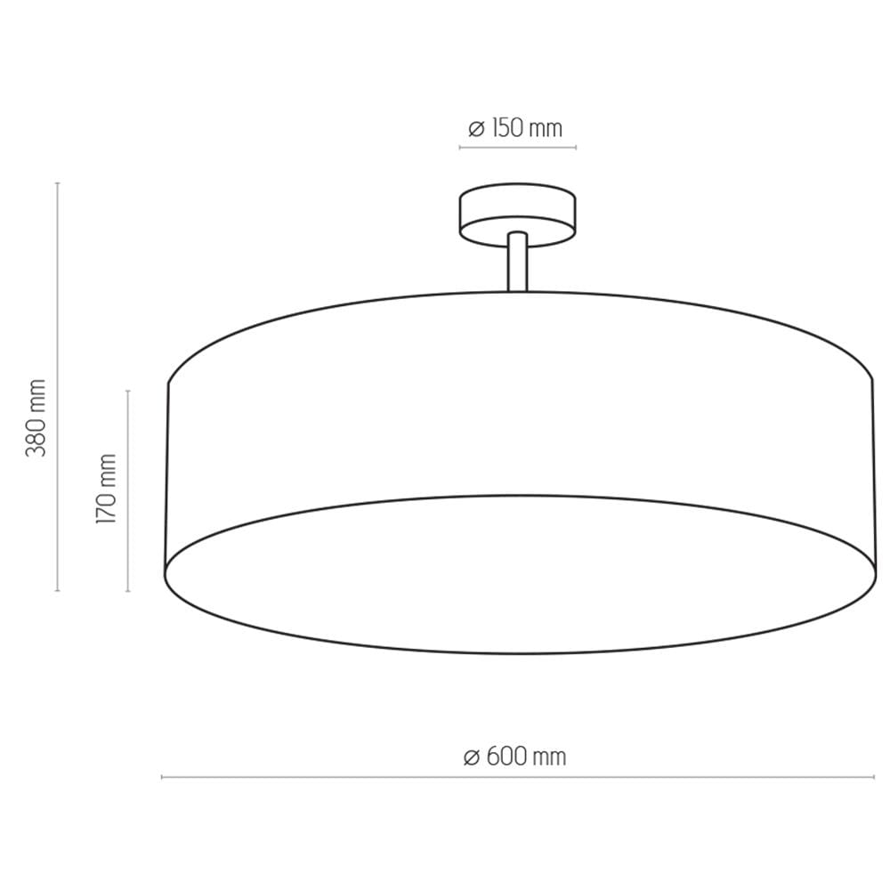 Szara lampa sufitowa Rondo D60 o średnicy 600 mm i wysokości 170 mm. Posiada cztery punkty świetlne, montowana na suficie. Kształt okrągły, minimalistyczny design z widocznym uchwytem o średnicy 150 mm.