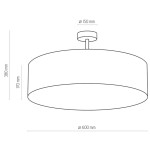 Szara lampa sufitowa Rondo D60 o średnicy 600 mm i wysokości 170 mm. Posiada cztery punkty świetlne, montowana na suficie. Kształt okrągły, minimalistyczny design z widocznym uchwytem o średnicy 150 mm.