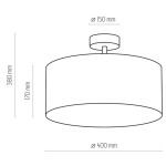 Lampa sufitowa Rondo D40, 4-punktowa, szara. Okrągły klosz o średnicy 400 mm i wysokości 170 mm, zamontowany na stropie, z widocznym mocowaniem. Wysokość całkowita 380 mm. Prosty, minimalistyczny design.