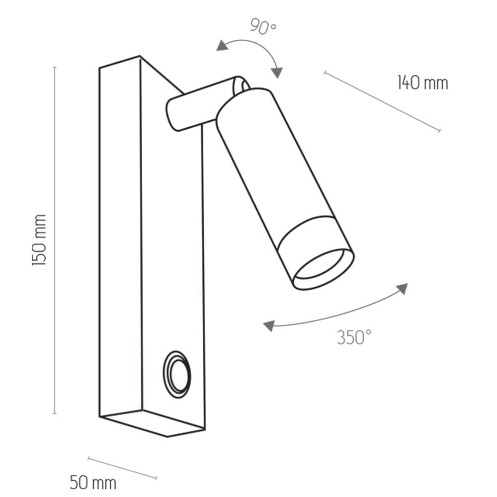 Czarny kinkiet LED Enzo 1-punktowy z regulowanym ramieniem, umożliwiającym obrót o 350° i nachylenie o 90°. Wymiary: 150 mm wysokości, 50 mm szerokości, 140 mm długości. Prosty design, idealny do nowoczesnych wnętrz.