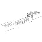 Złącze proste Tracer do prowadnicy szyny w kolorze białym. Produkt w formie prostokątnej, umieszczony między dwoma szynami. Widoczne miejsca do wpięcia złączek, zapewniające stabilne połączenie. Prosty design, odpowiedni do systemów oświetleniowych.