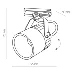 Reflektor spot LED 1-punktowy Tracer w kolorze białym, montowany na szynie. Owalny kształt, średnica 95 mm, wysokość 125 mm, możliwość regulacji kąta. Prosty, minimalistyczny design, idealny do oświetlenia wnętrz.