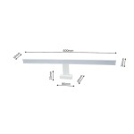 Biały kinkiet LED Shine IP44, 1-punktowy, o wymiarach 600 mm x 10 mm x 30 mm, z prostokątną podstawą 80 mm x 35 mm, w minimalistycznym designie. Oświetlenie przeznaczone do wnętrz, odporne na wilgoć.