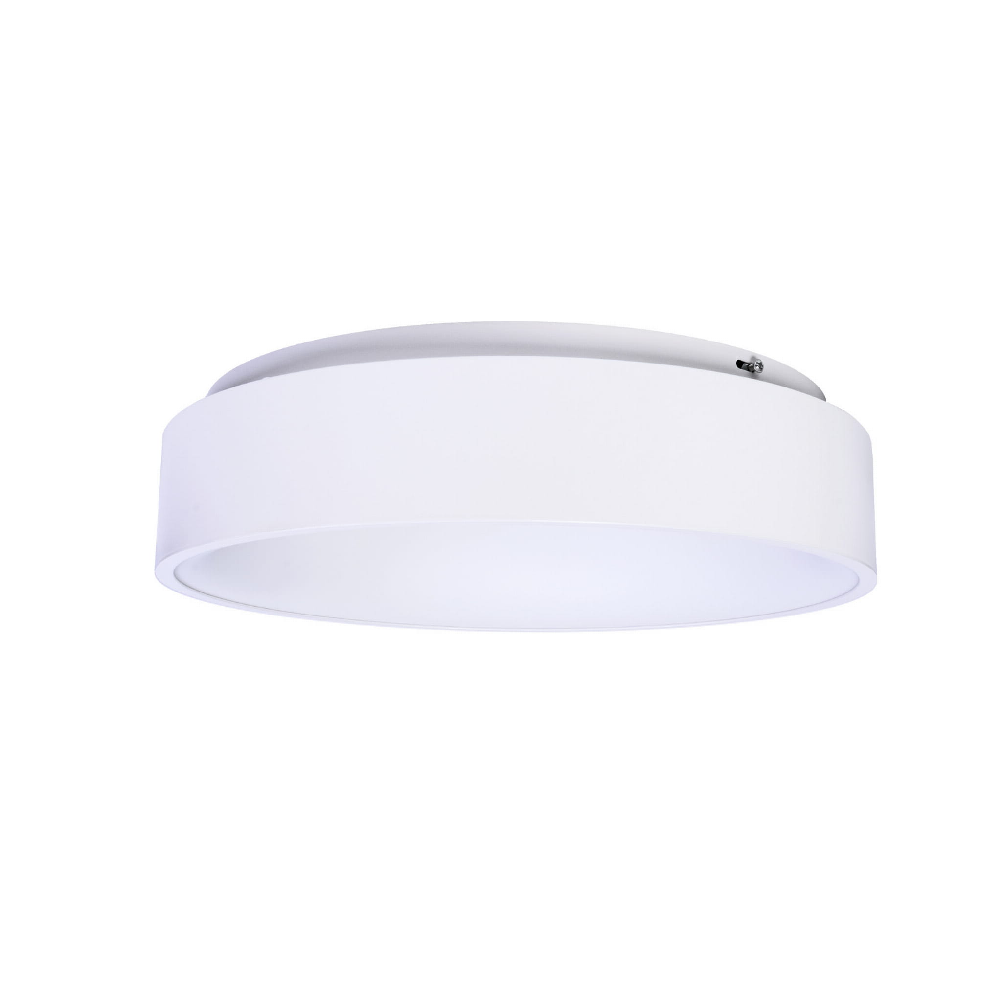 Plafon Ohio LED D45 w kolorze białym, okrągły, z gładką powierzchnią i matowym wykończeniem. Zawieszony pod sufitem, prezentuje minimalistyczny design, idealny do nowoczesnych wnętrz.