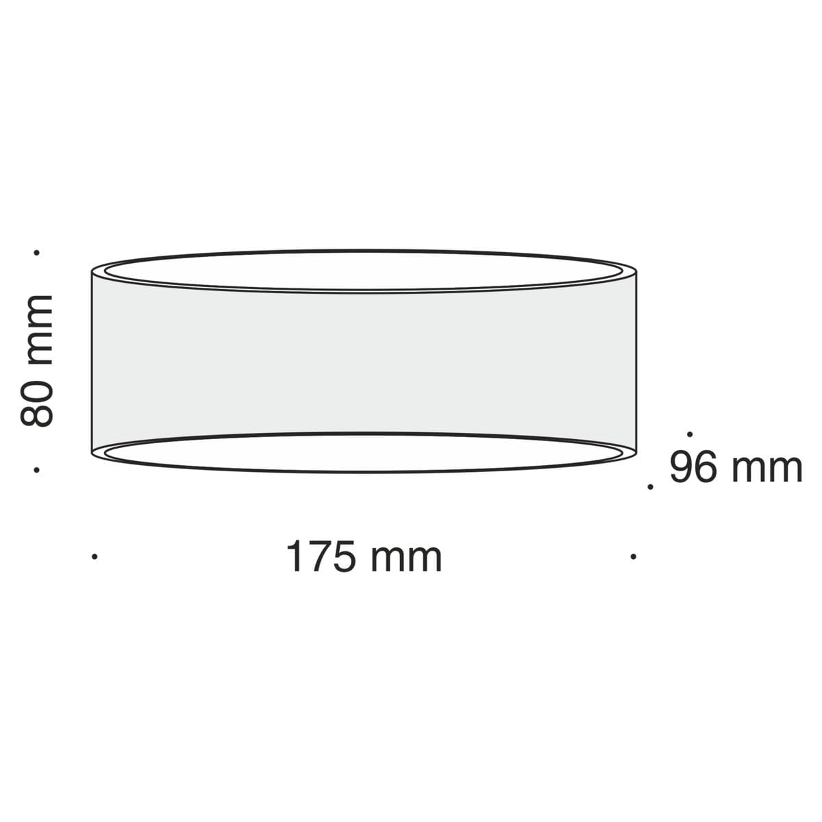 Biały kinkiet LED Trame C806WL-L5W o cylindrycznym kształcie, wymiary: 175 mm długości, 96 mm średnicy, 80 mm wysokości. Prosty design bez widocznych napisów lub logo, idealny do nowoczesnych wnętrz.