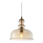 Brązowa lampa wisząca Tone z przezroczystym kloszem, zawieszona na metalowym kablu. Okrągły kształt klosza z lekko zwężającą się górą, z widoczną żarówką wewnątrz. Świetna do nowoczesnych aranżacji wnętrz.
