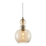 Lampa wisząca Tone 1-punktowa w brązowej kolorystyce. Szklany klosz o zaokrąglonym kształcie z dekoracyjnym detalem u góry. Zawieszona na cienkim przewodzie, z widoczną żarówką wewnątrz. Prosta forma, odpowiednia do nowoczesnych wnętrz.