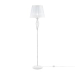 Lampa podłogowa Grace 1-punktowa w antycznej bieli, z okrągłą podstawą i dekoracyjnym, plecionym korpusem. Okrągły klosz z jasnego materiału, zamontowany na długim, smukłym stelażu. Przewód z włącznikiem na podłodze.