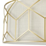 Lampa sufitowa Messina 3-punktowa H223-PL-03-G z geometrycznym, złotym metalowym stelażem oraz białym, teksturowanym abażurem. Ujęcie z góry, ukazujące detale konstrukcji i fakturę materiału. Idealna do nowoczesnych wnętrz.