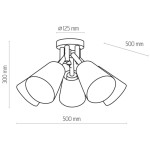 Vaio lampa sufitowa 5-punktowa w kolorze białym, o średnicy kloszy 125 mm i wysokości 300 mm. Lampa ma pięć ruchomych kloszy, zamontowanych na centralnym stelażu, z równomiernym rozkładem światła. Wymiary całości to 500 mm.