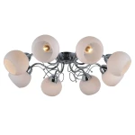 Lampa sufitowa Masseri PND-6895-8 z ośmioma kulistymi kloszami w mlecznym kolorze, zamocowana na chromowanej podstawie. Klosze umieszczone na finezyjnych metalowych ramionach, rozłożone w sposób zapewniający równomierne oświetlenie.
