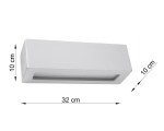 Kinkiet 1-punktowy Vega w kolorze szarym, wykonany z ceramiki. Prosty, prostokątny kształt o wymiarach 32 cm x 10 cm x 10 cm, montowany na ścianie. Wbudowana przestrzeń na żarówkę, zapewniająca subtelne oświetlenie.