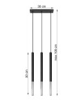 Lampa wisząca 3-punktowa Mozaica w kolorze czarnym i chromowanym, z trzema cylindrycznymi kloszami, zawieszona na czarnych linkach. Wymiary: szerokość 30 cm, wysokość 50 cm (maks. 100 cm). Prosta konstrukcja, idealna do nowoczesnych wnętrz.
