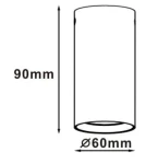 Czarna lampa sufitowa Manacor H9, jednolita konstrukcja cylindryczna o wysokości 90 mm i średnicy 60 mm, przeznaczona do montażu sufitowego, minimalistyczny design, kompatybilna z różnymi źródłami światła.