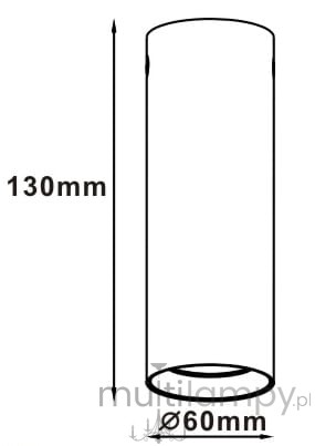 Czarna lampa sufitowa Manacor H13, 1-punktowa, o wymiarach 130 mm wysokości i średnicy 60 mm. Prosta cylindryczna forma, brak widocznych detali dodatkowych. Idealna do nowoczesnych wnętrz.