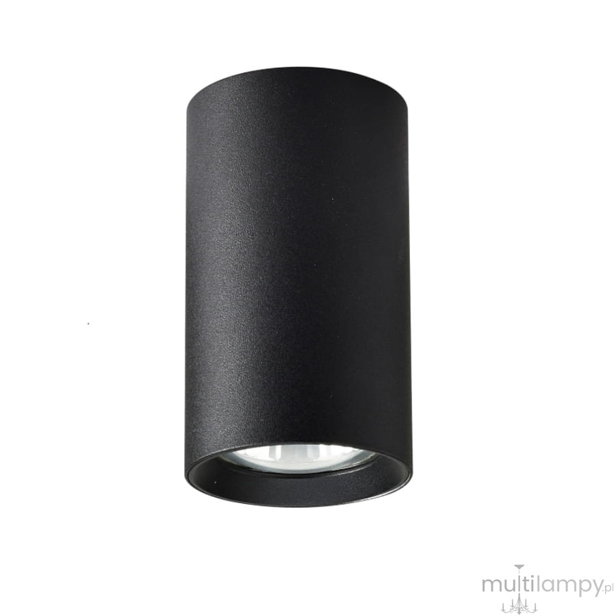 Czarna lampa sufitowa Manacor H13 1-punktowa, cylindryczna, z matowej stali, z widoczną oprawą na żarówkę. Zainstalowana w pozycji wiszącej, idealna do nowoczesnych wnętrz. Prosta forma i minimalistyczny design.