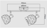 Biała lampa sufitowa Reus LP-8069/2WS WH z dwoma punktami świetlnymi. Geometryczne klosze o średnicy 10 cm, zamontowane na prostokątnej podstawie o długości 30 cm. Wysokość lampy wynosi 17 cm.