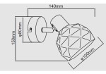 Kinkiet Reus 1-punktowy w kolorze czarnym, z geometryczną, diamentową czaszą o średnicy 10 cm. Uchwyt w formie okrągłej podstawy o średnicy 8 cm. Wymiary całkowite: 14 cm szerokości, 15 cm wysokości. Montowany na ścianie.