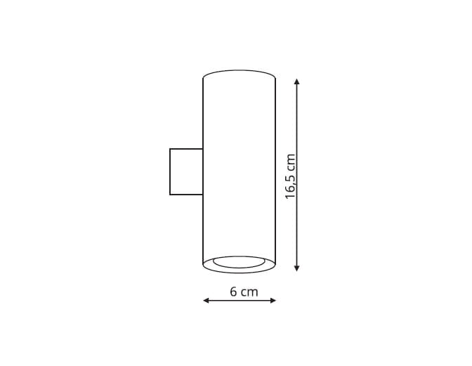 Kinkiet Torre 2-punktowy w kolorze białym, o wymiarach 16,5 cm wysokości i 6 cm średnicy. Produkt ma cylindryczny kształt z zamocowaniem bocznym. Idealny do oświetlenia wnętrz.