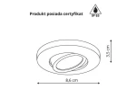 Ruchoma oprawa do zabudowy Lagos w kolorze czarnym, okrągła, o średnicy 8,6 cm i wysokości 3,5 cm. Produkt z certyfikatem IP65, idealny do stosowania w wilgotnych warunkach.