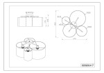 Czteropunktowa lampa sufitowa w kształcie kwiatka, w kolorach multikolorowych. Główka lampy ma średnicę 300 mm, a pozostałe klosze 150 mm, 200 mm i 250 mm. Wysokość lampy wynosi 215 mm, a szerokość 470 mm. Montowana na suficie.