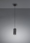 Lampa wisząca Robin 1-punktowa, z szarym abażurem z materiału i przezroczystym kloszem, zawieszona na cienkim przewodzie. Prosta, nowoczesna forma, umieszczona na jednolitym, szarym tle.