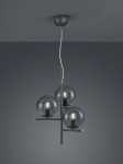 Lampa wisząca Pure 3-punktowa w kolorze antracytowym. Posiada trzy szklane klosze w kształcie kul, zawieszone na metalowej konstrukcji. Elementy są wykończone w odcieniach czerni, z białym detalem na końcu.