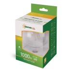 Żarówka LED Globe G125, przezroczysta, z trzonkiem E27, moc 8W, barwa ciepła biała (2700K). Widoczna w przezroczystym opakowaniu z informacjami o mocy i jasności 1000 lm. Produkt o okrągłym kształcie, z widocznymi elementami LED wewnątrz.