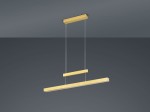 Trajan LED lampa wisząca 3-punktowa w kolorze mosiądzu, składająca się z trzech prostokątnych paneli, zawieszona na cienkich linkach, w minimalistycznym stylu, umieszczona na szarym tle.