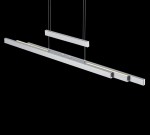 Lampa wisząca Trajan LED w kolorze niklu, 3-punktowa, z trzema prostokątnymi elementami w różnych długościach. Wykończenie matowe, z widocznymi diodami LED. Wisi na cienkich linkach, na czarnym tle. Idealna do nowoczesnych wnętrz.