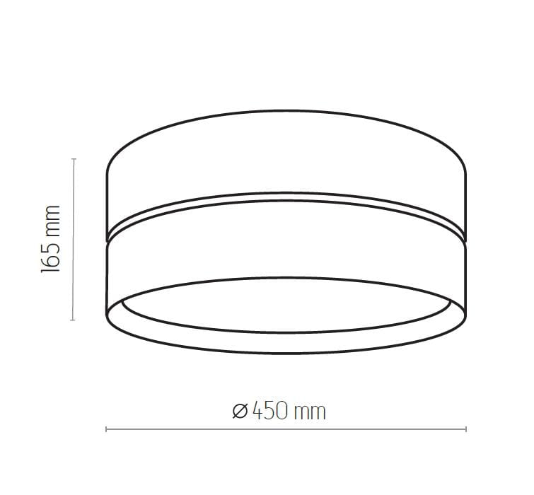 Lampa sufitowa Hilton D45, 3-punktowa, o okrągłym kształcie, w kolorze czarnym z złotymi detalami. Wymiary: średnica 450 mm, wysokość 165 mm. Zainstalowana na suficie, idealna do nowoczesnych wnętrz.