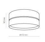 Lampa sufitowa Hilton D45, 3-punktowa, o okrągłym kształcie, w kolorze czarnym z złotymi detalami. Wymiary: średnica 450 mm, wysokość 165 mm. Zainstalowana na suficie, idealna do nowoczesnych wnętrz.