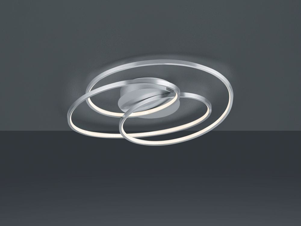 Gale LED lampa sufitowa 1-punktowa w kolorze niklowym, z trzema okrągłymi pierścieniami emitującymi światło, zamontowana na okrągłej podstawie. Kąt ujęcia z góry, na jednolitym ciemnym tle. Wymiary i detale konstrukcyjne nie są widoczne.