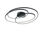 Czarna lampa sufitowa LED Gale, 1-punktowa, z dwoma okrągłymi ramionami o różnej średnicy, zamontowana na okrągłej podstawie. Lampa ma minimalistyczny design, z białym światłem wzdłuż krawędzi ramion. Ujęcie z dołu, ukazujące strukturę i kształt.