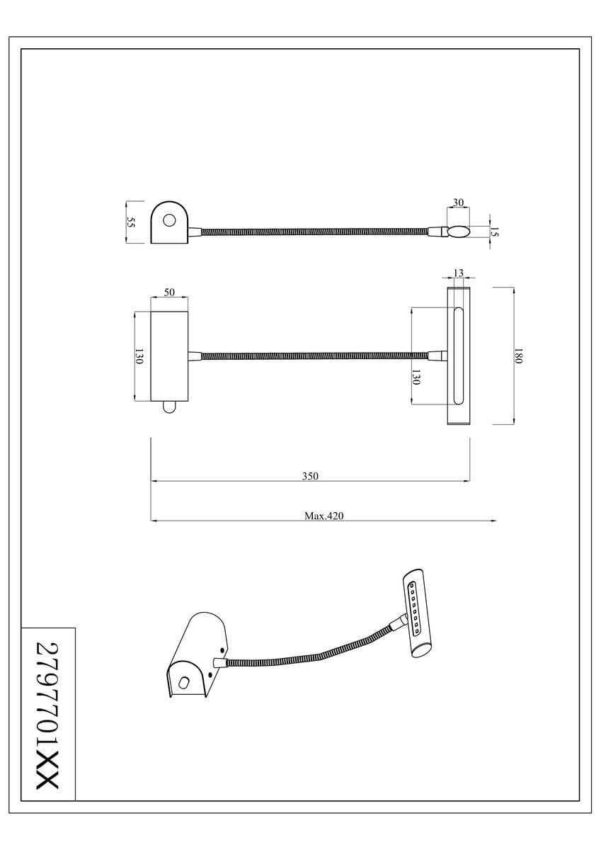 Kinkiet obrazowy Curtis LED 1-punktowy w kolorze patynowym. Posiada elastyczny ramion oraz prostokątną głowicę o wymiarach 180x30 mm, mocowany do ściany. Wysokość montażu 55 mm, maksymalna długość ramienia 420 mm.