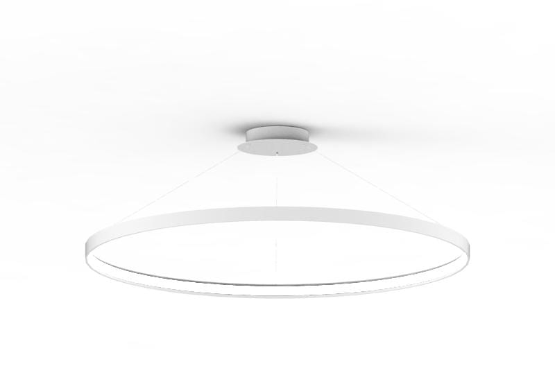 Biała lampa wisząca Circle LED D110, o okrągłym kształcie, montowana pod sufitem. Została zaprojektowana w minimalistycznym stylu z metalowym mocowaniem. Widoczna jednolita biała powierzchnia i delikatne linie. Idealna do nowoczesnych wnętrz.