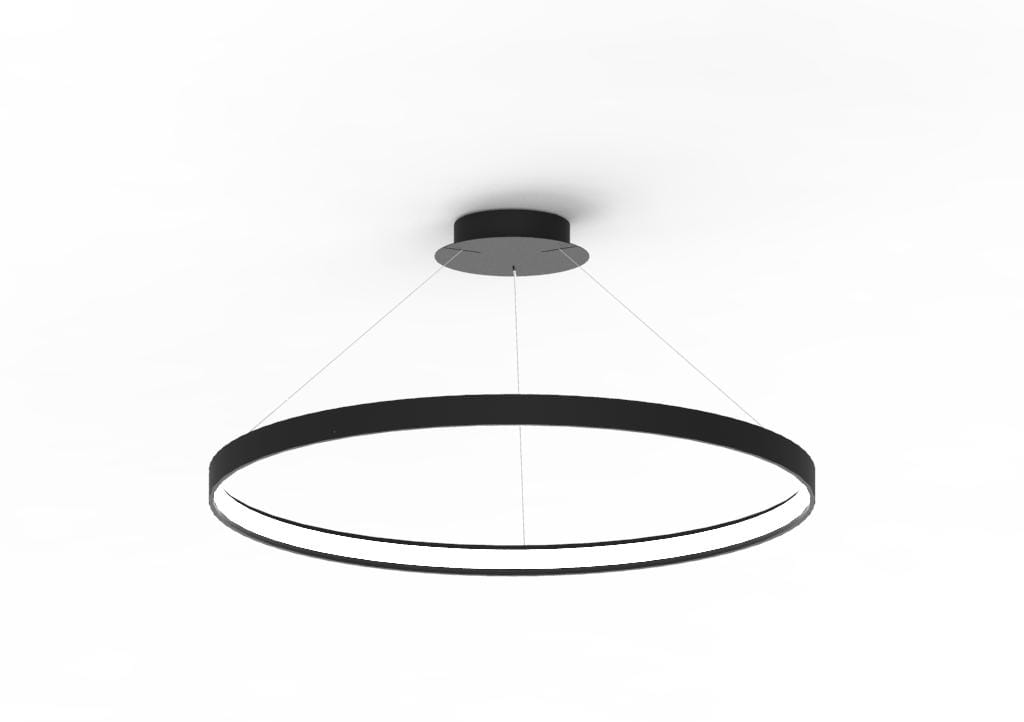 Lampa wisząca Circle LED D78 w kolorze czarnym, o okrągłym kształcie, zawieszona na cienkich linkach. Posiada minimalistyczny design z delikatnym podświetleniem, montowana do sufitu. Idealna do nowoczesnych wnętrz.