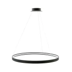 Czarna lampa wisząca Circle LED D110, 1-punktowa, o okrągłym kształcie. Widoczny metalowy stelaż z cienkim pierścieniem. Zawieszona na sznurach, umieszczona pod sufitem, z neutralnym tłem. Idealna do nowoczesnych wnętrz.