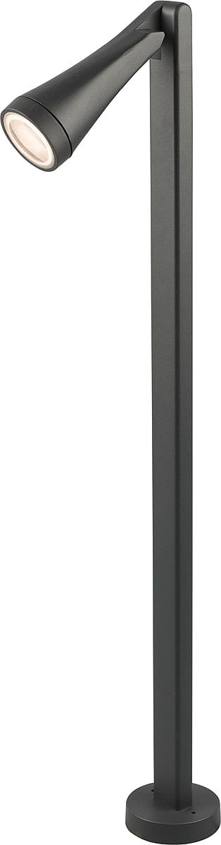 Lampa ogrodowa stojąca Ottawa 1-punktowa, w kolorze matowej czerni. Posiada smukły, prosty słup oraz regulowaną głowicę, skierowaną na przód. Stabilna podstawa zapewnia solidność, idealna do oświetlenia przestrzeni na zewnątrz.