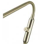 Bergamo LED lampa podłogowa 1-punktowa w kolorze mosiądzu, z elastycznym ramieniem i okrągłym włącznikiem. Ujęcie z boku, pokazujące detal konstrukcji oraz wykończenie. Idealna do oświetlenia wnętrz.