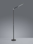 Czarna lampa podłogowa LED Filigran, 1-punktowa, z długim, cienkim ramieniem i prostą podstawą. Ujęcie frontalne, lampa stoi na gładkiej powierzchni. Elegancka, minimalistyczna forma idealna do nowoczesnych wnętrz.