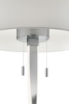 Lampa podłogowa Nandor E27 w kolorze niklowym z trzema punktami świetlnymi. Widoczny detal w postaci srebrnych przełączników zwisających na cienkich linkach. Metalowa konstrukcja z prostym, eleganckim designem.
