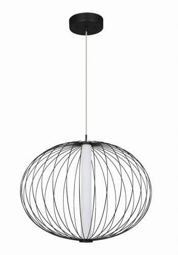 Czarna lampa wisząca Treviso LED D40 z metalową, okrągłą konstrukcją w kształcie siatki, z białym kloszem w środku. Światło o temperaturze 4000K, zawieszona na cienkim przewodzie, z zamocowaniem sufitowym.