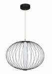 Czarna lampa wisząca Treviso LED D40 z metalową, okrągłą konstrukcją w kształcie siatki, z białym kloszem w środku. Światło o temperaturze 4000K, zawieszona na cienkim przewodzie, z zamocowaniem sufitowym.